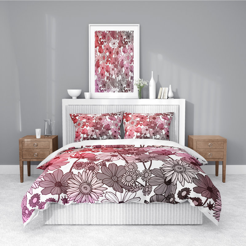 Ensemble de housse de couette en microfibre rouge et mauve, Housse de couette simple + 1 taie décorative stan