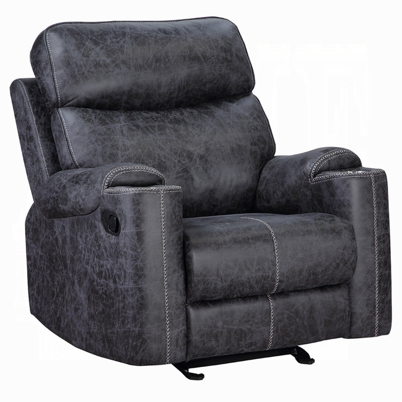 Hori Manual Recliner Chair, Dark Gray Microfiber, Cupholder Armrests