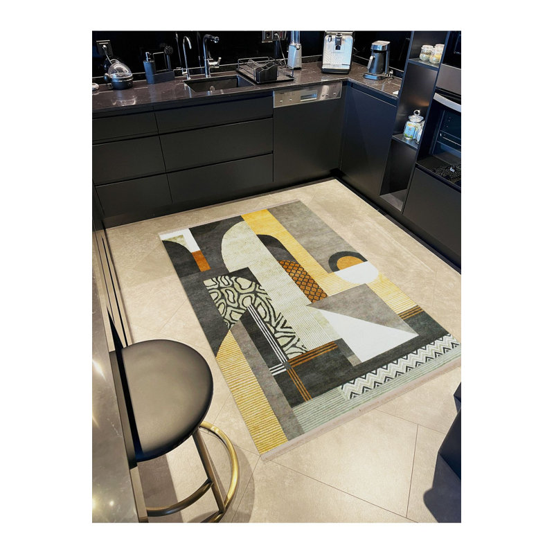 Tapis décoratif lavable à la machine moderne à motif abstrait dans les tons de gris de la collection Barcelona