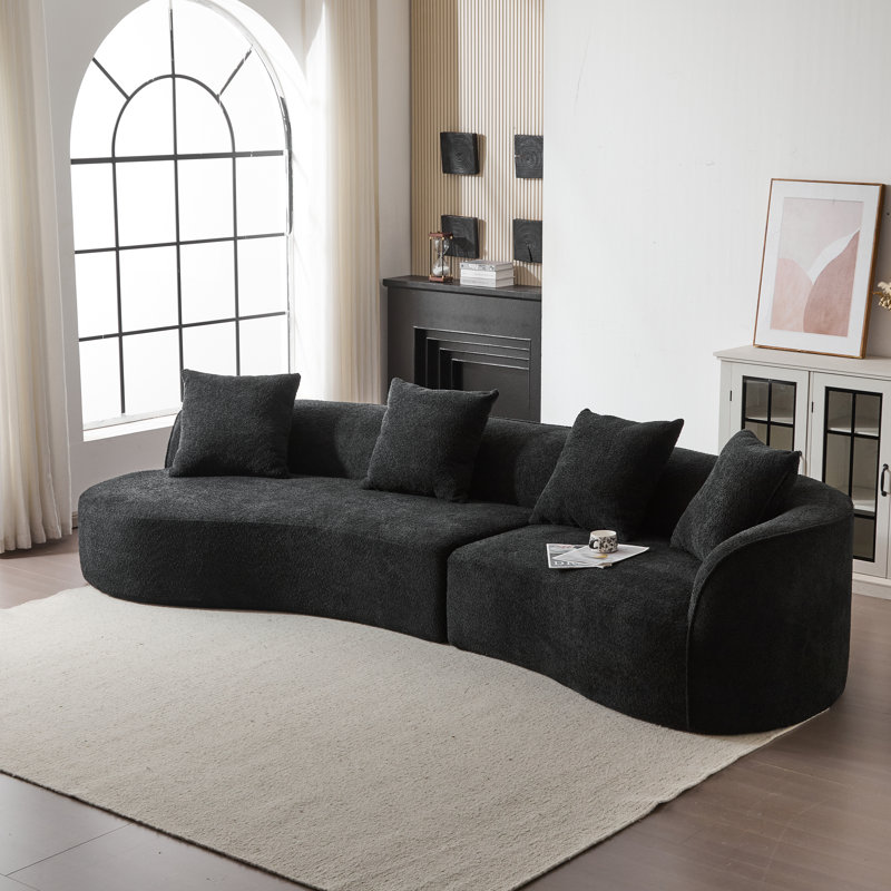 Hession 126" Modern Compression Curved Sectional Sofa, Black Polyester