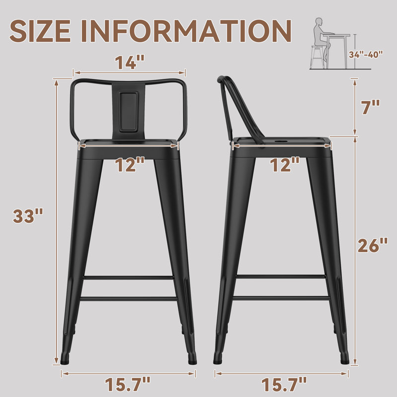 Metal Counter And Bar Stools, Black, Counter Stool (26” Seat Height)
