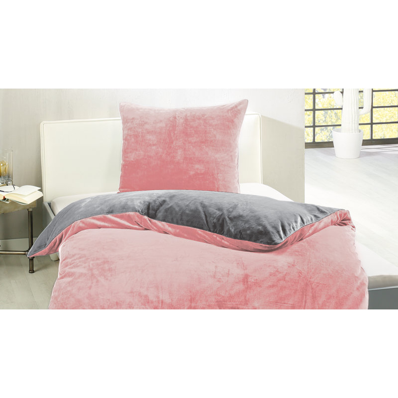 Cashmere Feeling Duvet Cover Set, Pink/Grey, Single - 1 Pillowcase (80 x 80 cm)