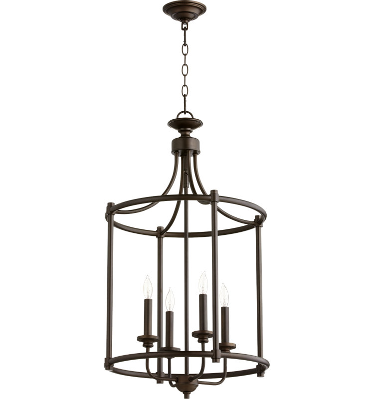 Lustre cylindrique de style lanterne à 4 lumières Herman, Bronze huilé