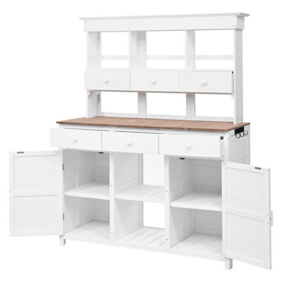 65.7 Inch Durable Fir Wood Potting Bench with Hutch, Spacious Storage, and Ergonomic Design for Gardening and Organizing