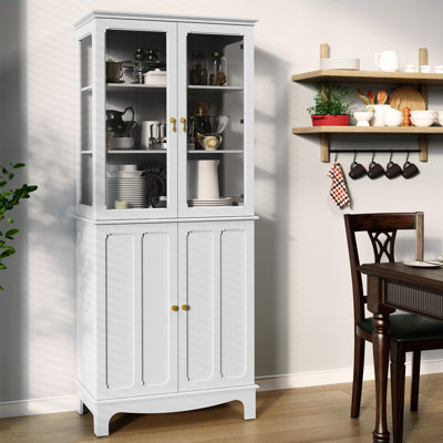 Ellerby 72" Freestanding Kitchen Pantry with Glass Doors and Adjustable Shelves