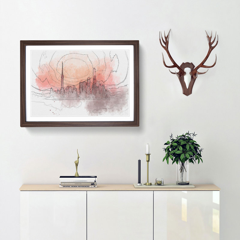 The Shanghai China Skyline in Abstract - Framed Print, 60cm H x 91cm W x 2cm D, Walnut