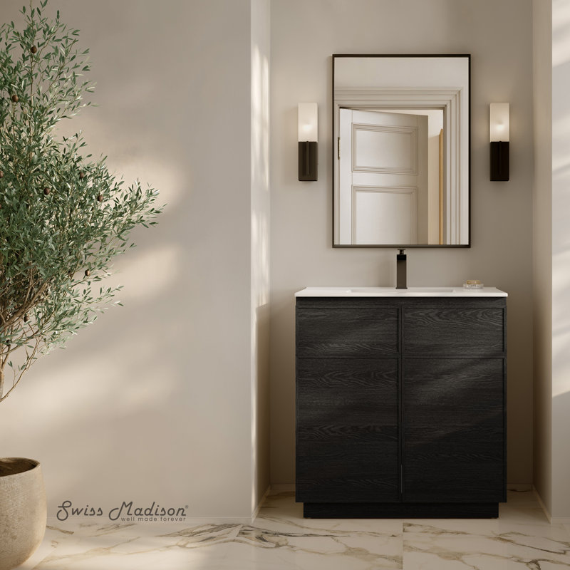 St. Tropez 36" Freestanding Bathroom Vanity With Sink Top, Black, Single, White