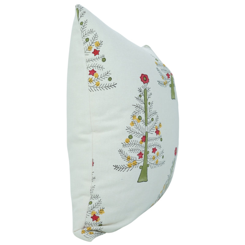 Coussin décoratif à motif de blocs Fab Fabine (Noël, jaune) en coton épais blanc, H 20 po x l 20 po, Carrée