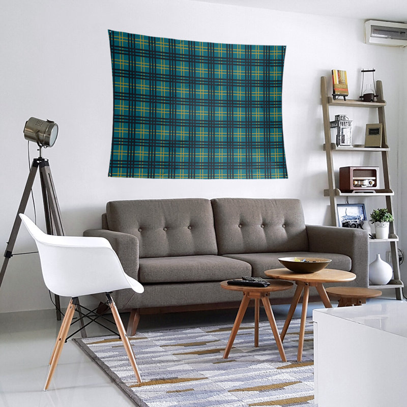 Tapisserie en microfibre Jacksonville, H 27,5 po x l 37,5 po, Bleu sarcelle / or / noir