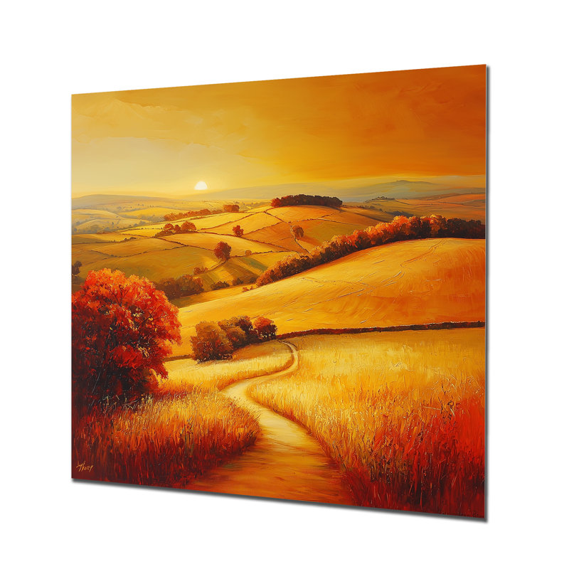 «Countryside Golden Hour Over The Hills III», impression d'art sur métal campagne, H 29,5 po x l 29,5 po