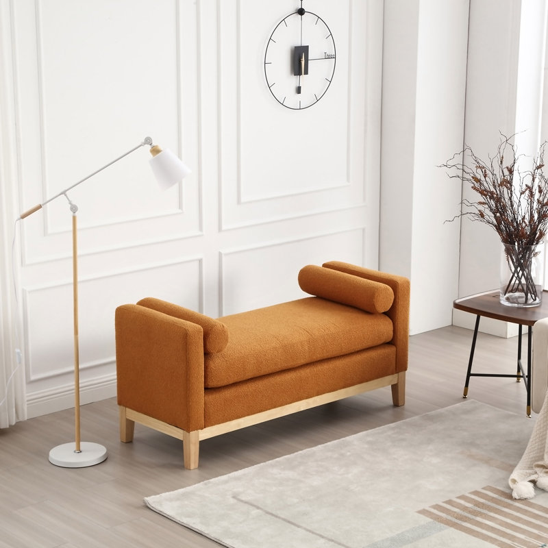 Rhile Boucle Upholstered Bench, Camel