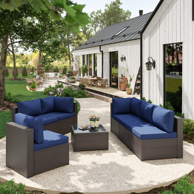 7-pieces Outdoor Rattan Wicker Sectional Seating Group With Cushions