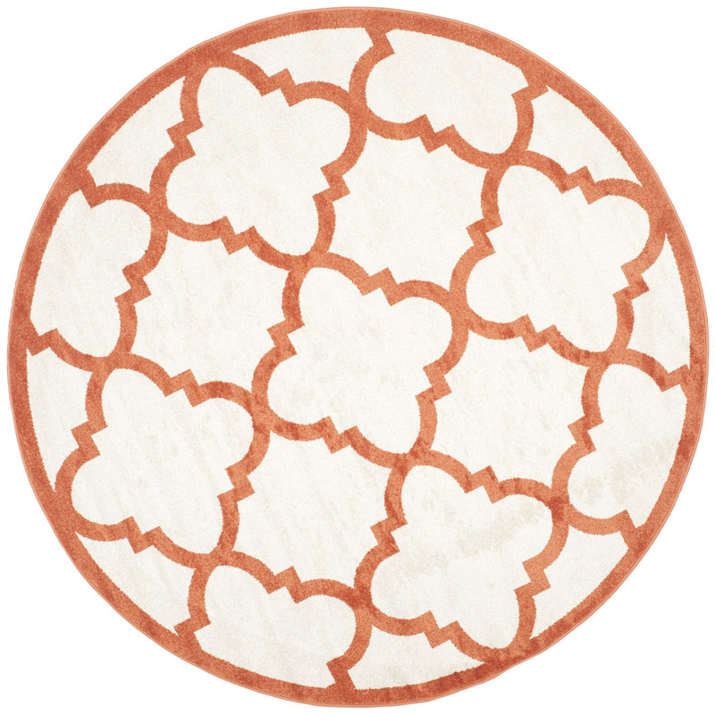 Ammundsen Geometric Beige/Orange Area Rug, Round 7'