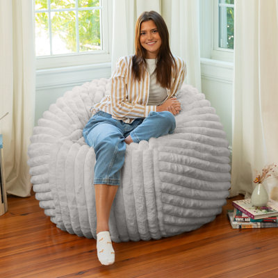Grand fauteuil à billes rond pour adultes Saxx 4 pi - Luxueusement doux en fausse fourrure