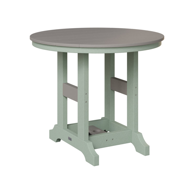 Garden Classic Outdoor Round Bar Table, Seafoam, Light Gray