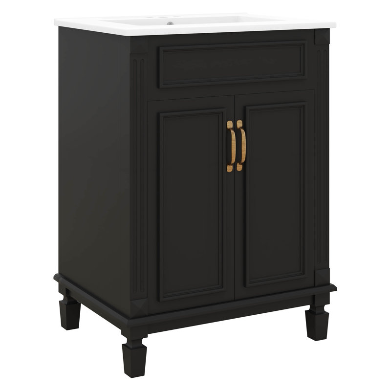 Ensemble de meuble-lavabo 24 po avec lavabo, ensemble de meuble-lavabo simple autoportant, armoire de rangement pour salle de bain avec 2 portes et tablette réglable