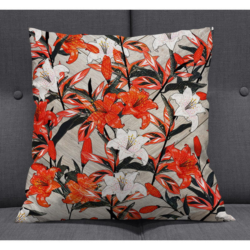 Throw Pillow With Insert, White/Red Floral 2, 18"H x 18"W