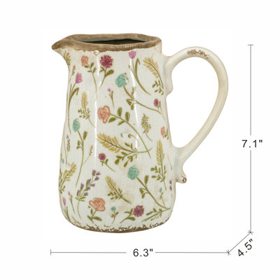 7" Floral Ceramic Pitcher Vase