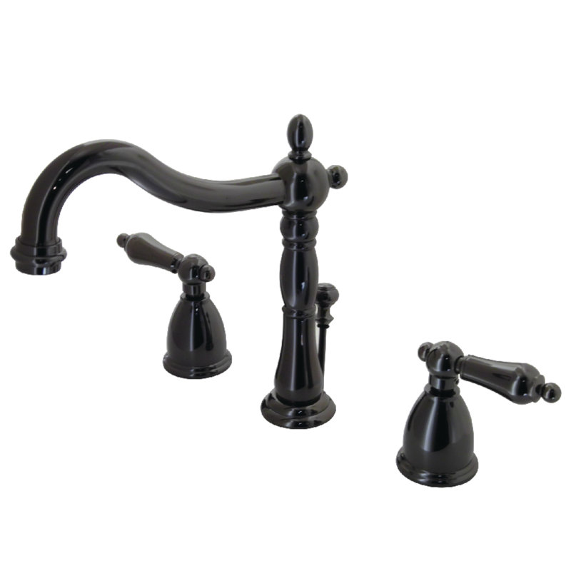 Kingston Brass Water Onyx Two-Handle 3-Hole Deck Mount Widespread Bathroom Faucet with Retail Pop-Up Drain
