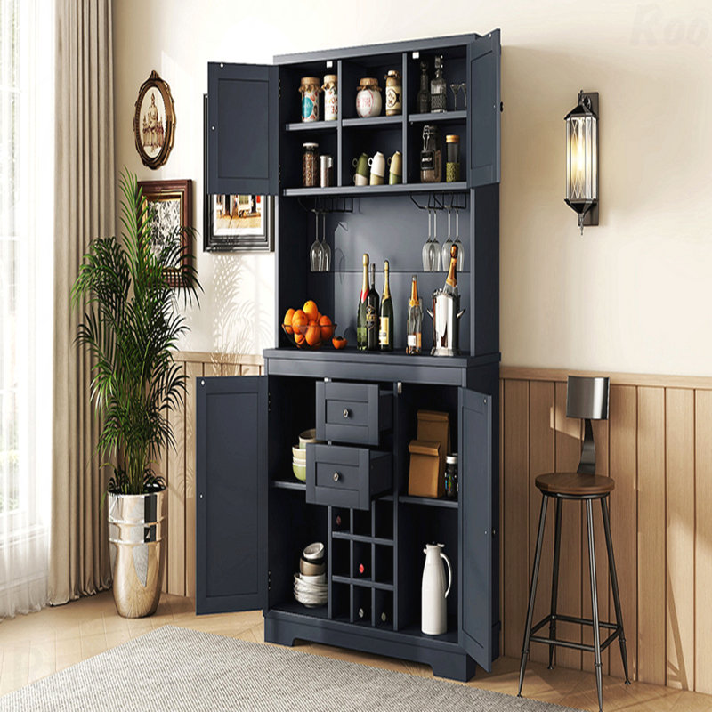 Armoire de bar à café bleu foncé