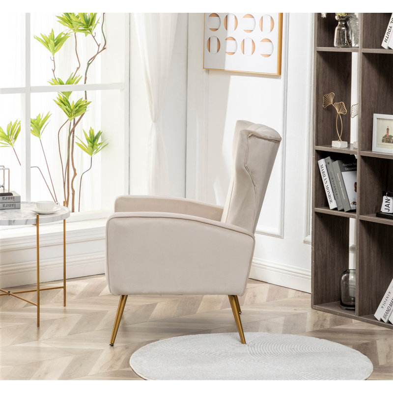 Ceijay Velvet Armchair, Beige Velvet