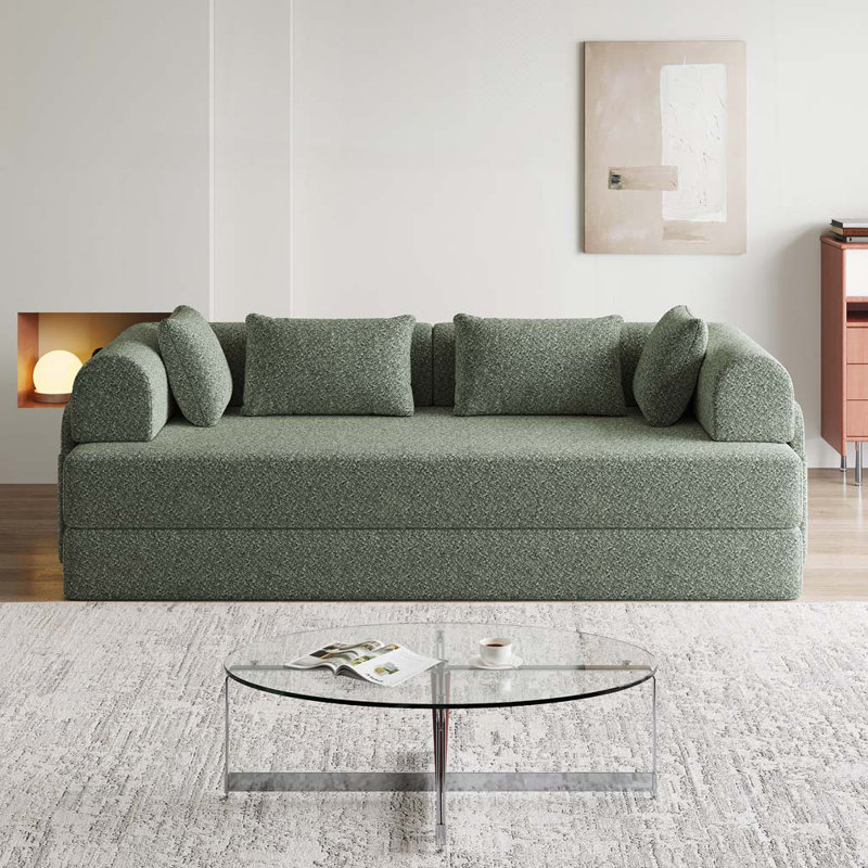 Canapé-lit convertible en chenille avec coussin cylindrique, Vert