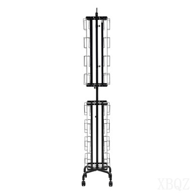 Greeting Cards Display Rack, 32 Pockets Rotating Postcard Brochure Display Stand, 360° Spinning Card Display Rack with Sign Holder & 4 Wheels (2 Lockable) for Exhibitions Office Trade Show