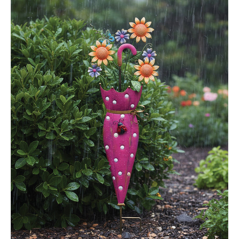 Piquet de jardin en métal 34 po avec finition vibrante multicolore et peinture résistante aux intempéries, Rose