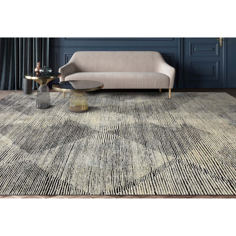 Hand Knotted Wool Striped Area Rug, Rectangle 10' x 14'