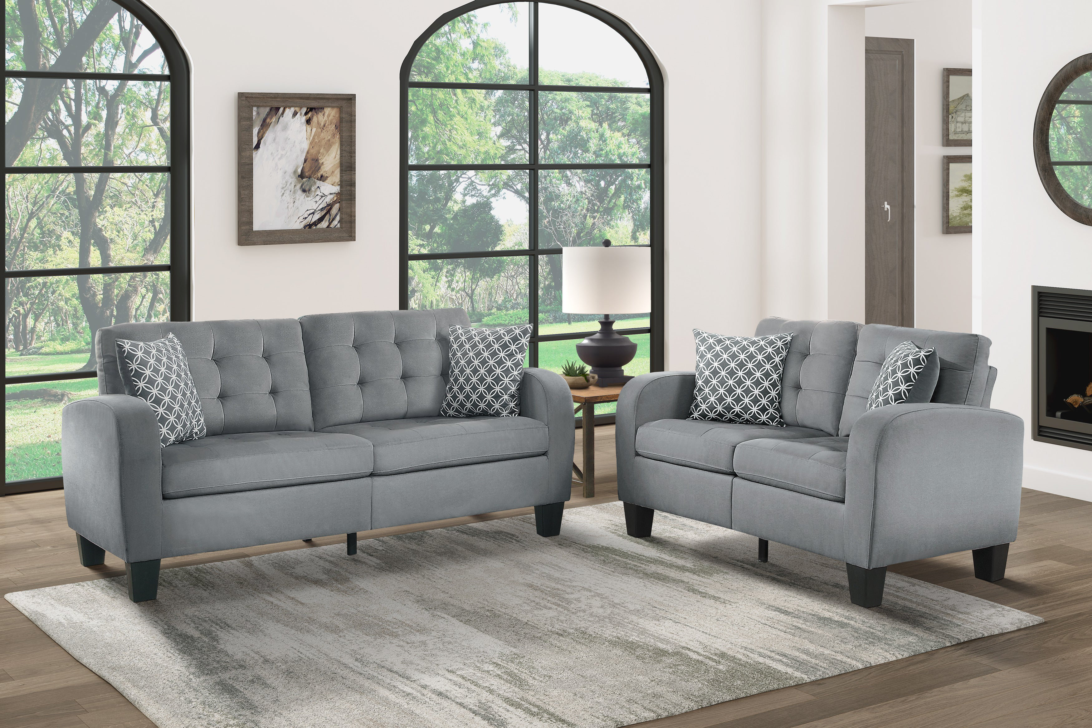Latitude Run® Modern Living Room 2pc Sofa Set Sofa Loveseat Tufted ...