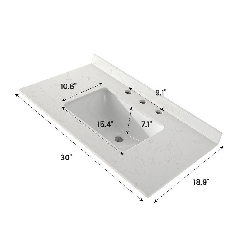 Lavabo de salle de bain rectangulaire encastré en marbre blanc avec trop-plein 18,9 po DodreHome