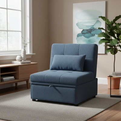 Blue-gray Sherpa Convertible Sofa, Modern Armless Style, Single Size, Easily Switches Between Sitting And Lying Modes