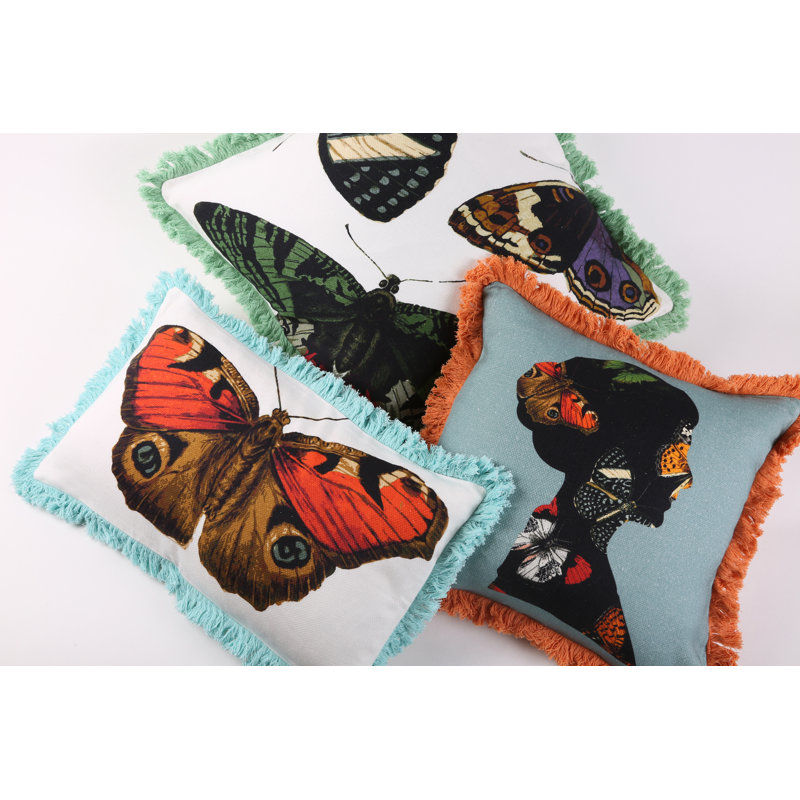 Metamorphosis Fringed Cotton Throw Pillow