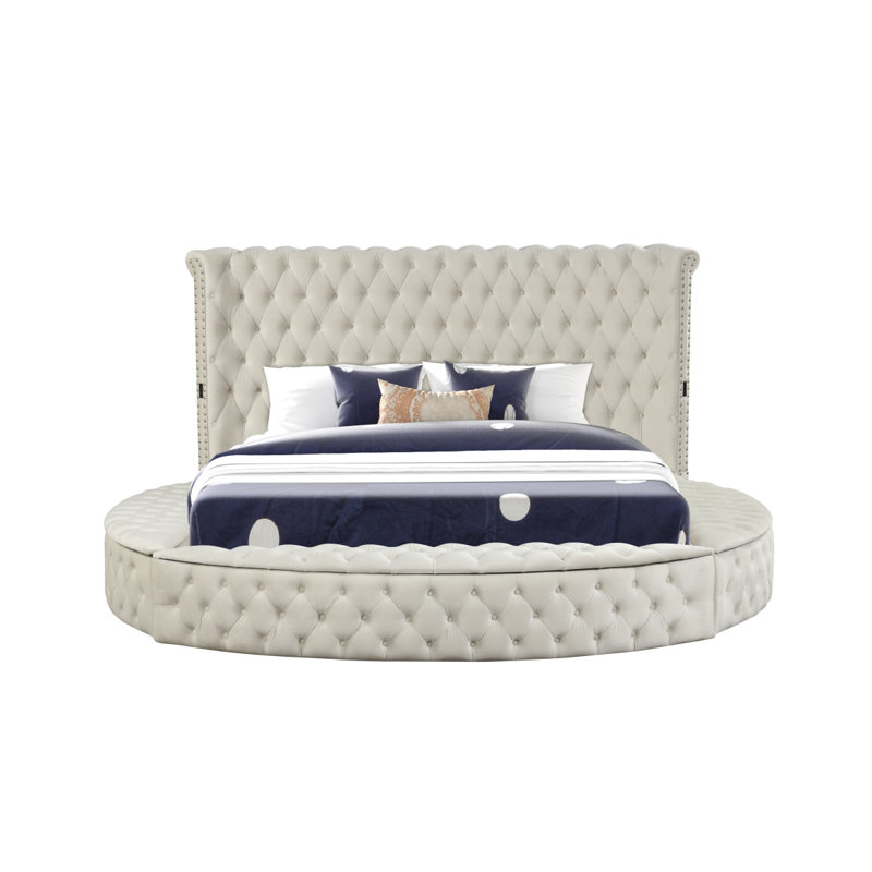 Grand lit de rangement touffeté Hazel en bois gris (inventaire CA), gris, Grand