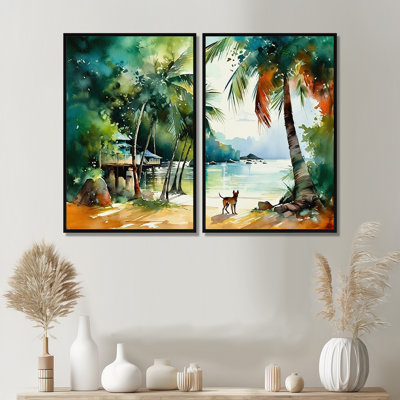 Dog On The Beach - Animals Dog Wall Art 2 Pieces