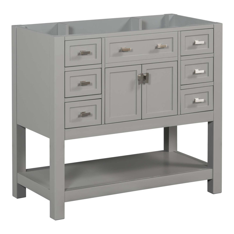 Base de meuble-lavabo moderne avec 2 portes à fermeture douce et 6 tiroirs (évier non inclus), Gris