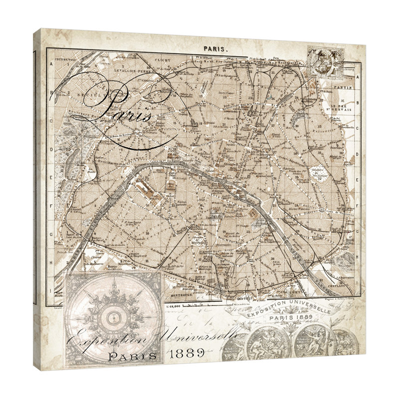 «Paris Map IV» par Tre Sorelle Studios, reproduction d'art graphique sur toile, H 24 po x l 24 po