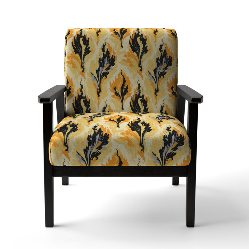 Fauteuil victorien rembourré en velours jaune et noir Ikat Nostalgia