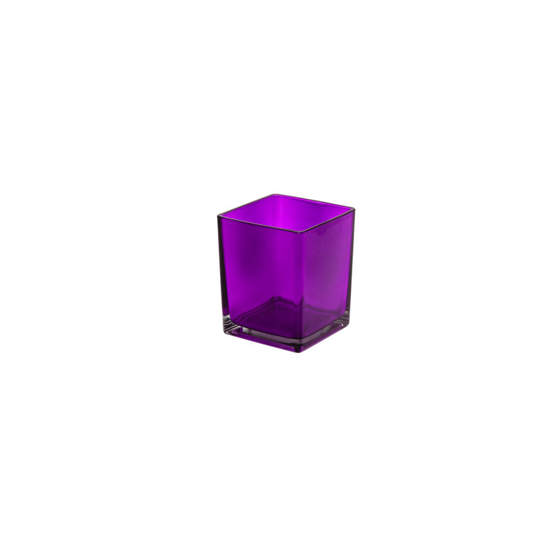 Machine Made Glass Cube Vase -4.70"H, Purple