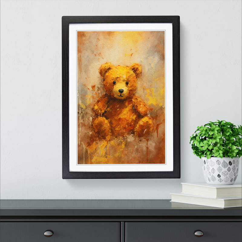 Teddy Bear Gestural - Framed Print, 34cm H x 25cm W x 2cm D, Black 