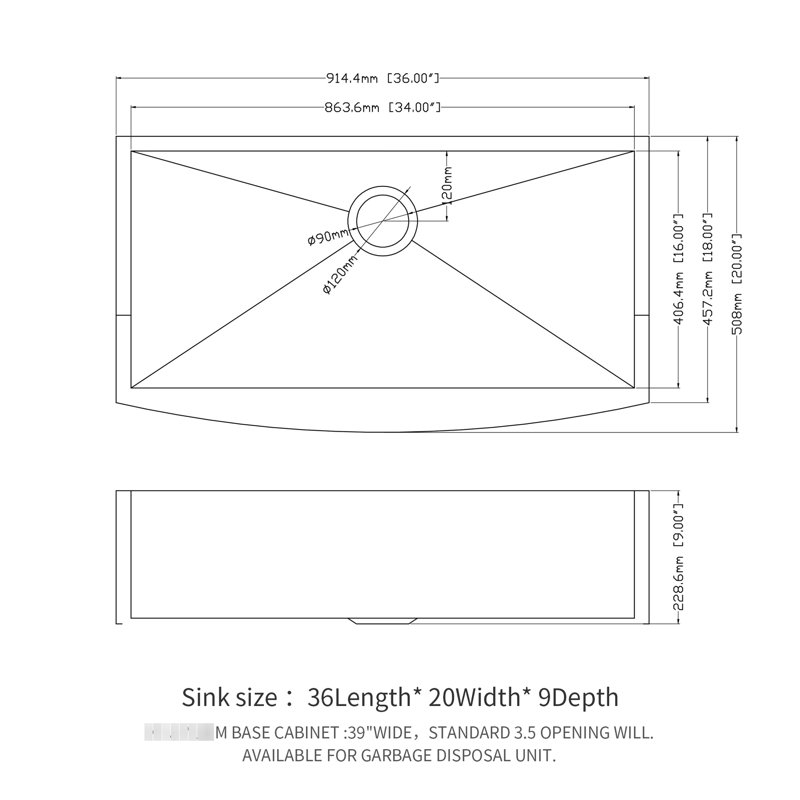 Évier à tablier frontal en acier inoxydable de calibre 18 de 36 pouces avec système d'insonorisation pour une cuisine paisible, traitement de condensation, écoulement d'eau régulier, support en grille, grille, pinces, drain et guide