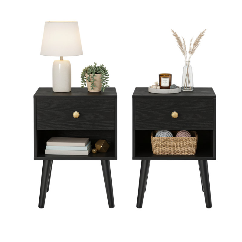 Elizabethton 39cm W Manufactured Wood Bedside Table, Black