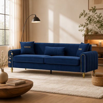 Canapé confortable à 3 places rembourré avec coussins décoratifs et lombaires, conception moderne et pieds en métal durables pour la détente dans le salon