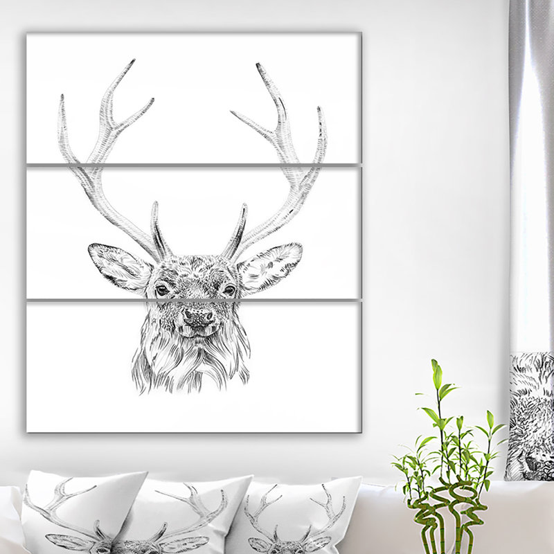« crayon, esquisse de cerf en noir et blanc », reproduction d’art à multiples images sur toile