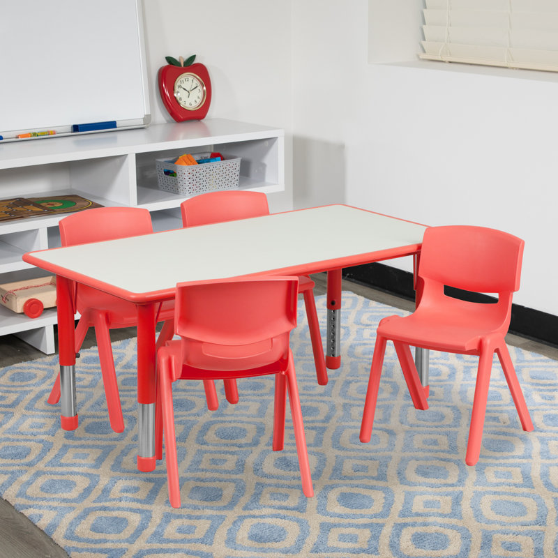 Red Adjustable Height Kids Activity Table Set with Laminate Top