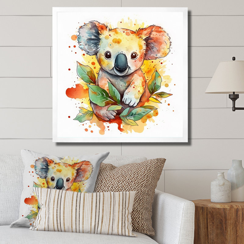 Adorable bébé koala sur toile, Cadre simple blanc, H 30 po x l 30 po x P 1 po