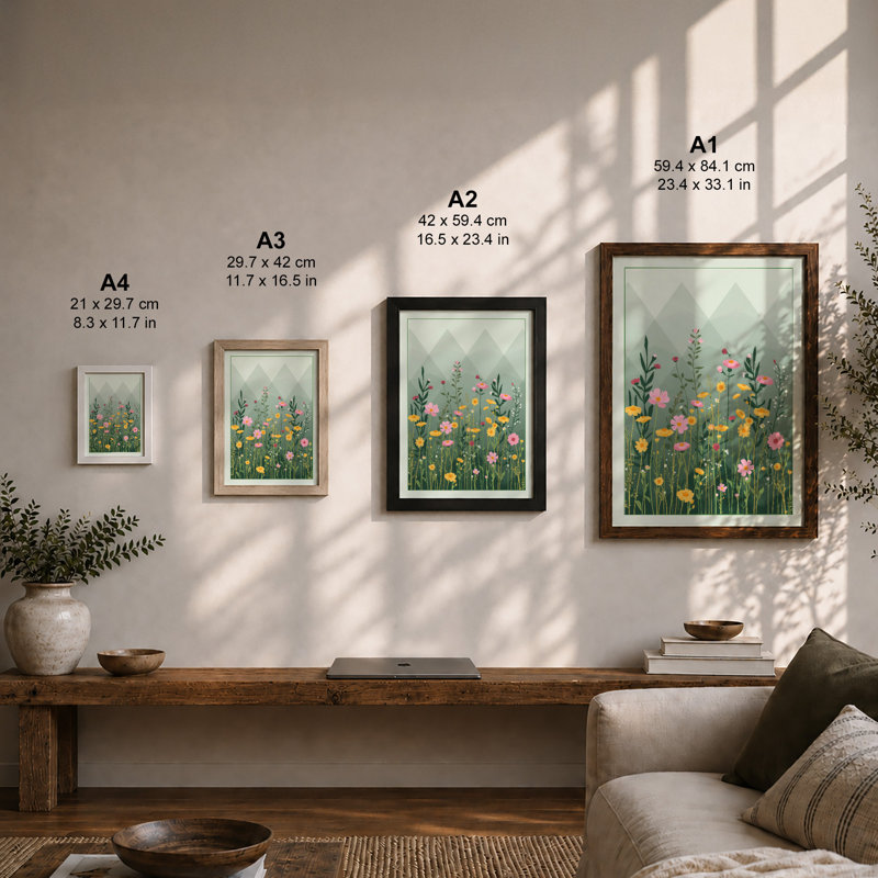 Wildflower Meadow Modern - Framed Print, A1 - 84.1 x 59.4 cm, White