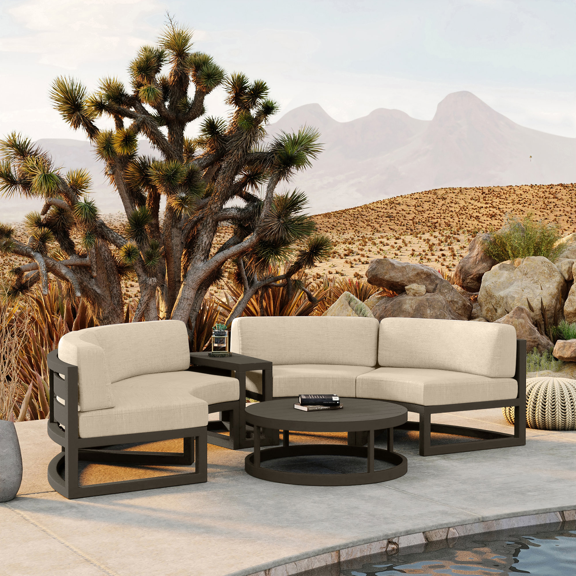Bergeron 4 - Person Patio Conversation Set with Cushions, Canvas Flax Sunbrella® Canvas, Slate