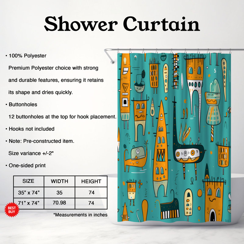 Peppy City - Rideau de douche Premium, H 74 po x l 71 po