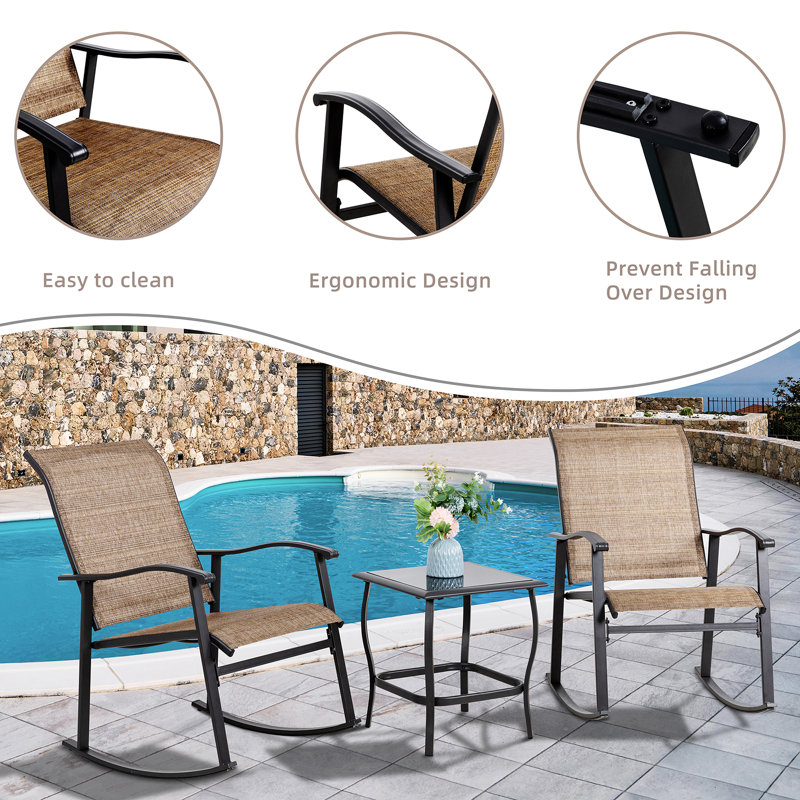 Armyn 3 Piece Outdoor Furniture Rocking Patio Set - Thumbnail 3